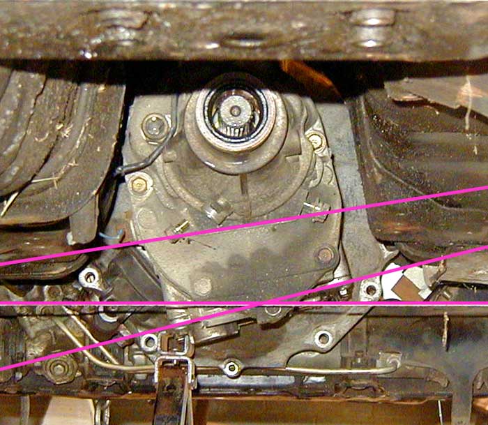 You can see the amount of tilt in this picture of the transmission in the 